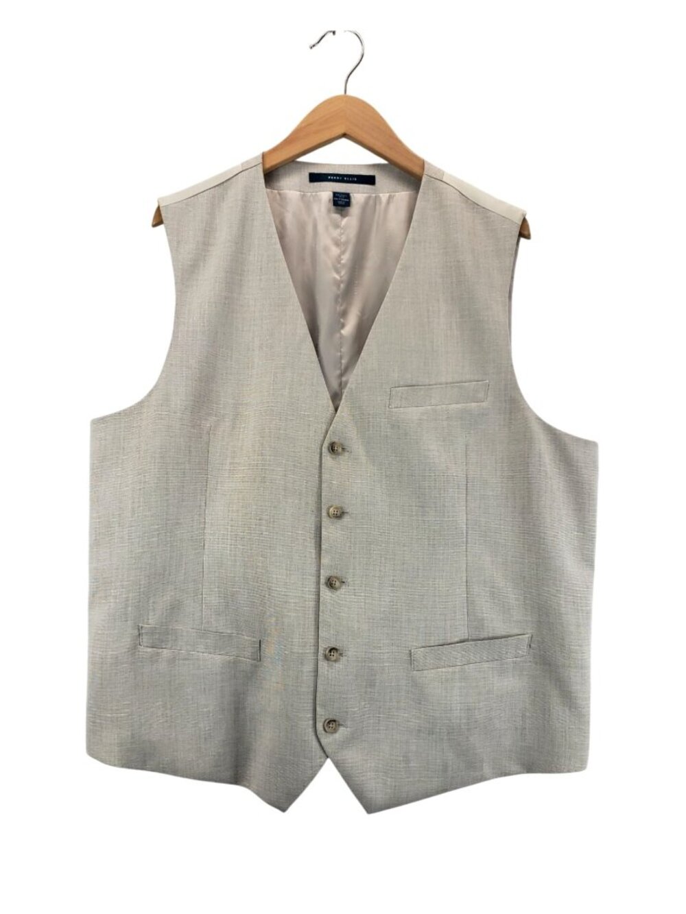 Perry Ellis Mens Vest Natural XXL Texture LinenBlnd 5/Button 3/Pocket Waistcoat